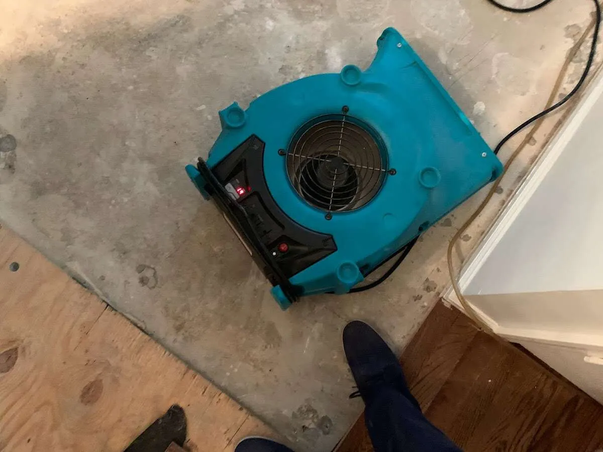 Air mover drying subfloor during Leak Detection & Repair in Viera East